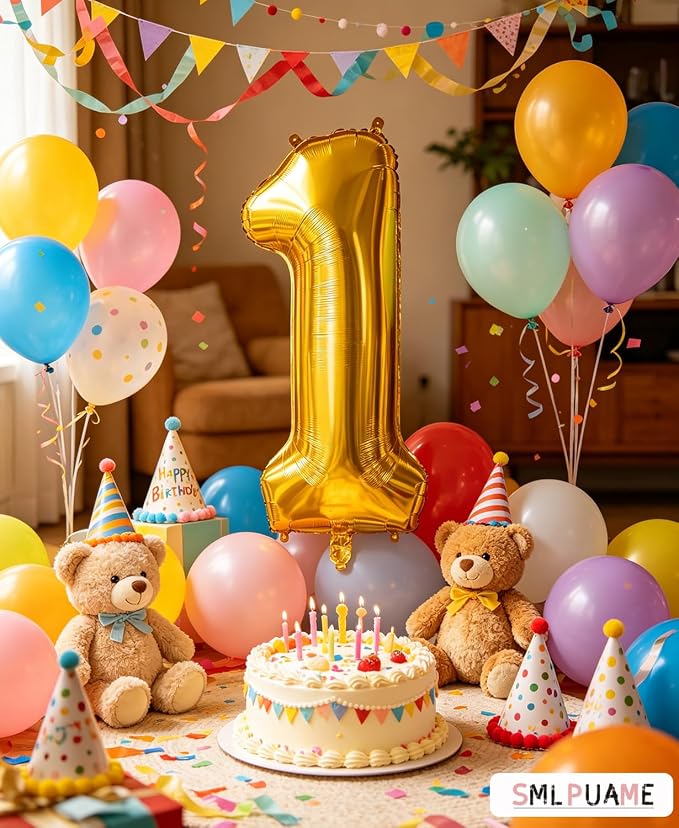 40 Inch Gold Number 1 Balloon, 1st Birthday Decoration Boys Girls | Large Self - Image 2