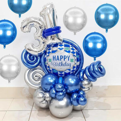 6Pcs Blue Silver Round Foil Balloons, Giant 4D Round Ball Balloons, 22 Inch - Image 5