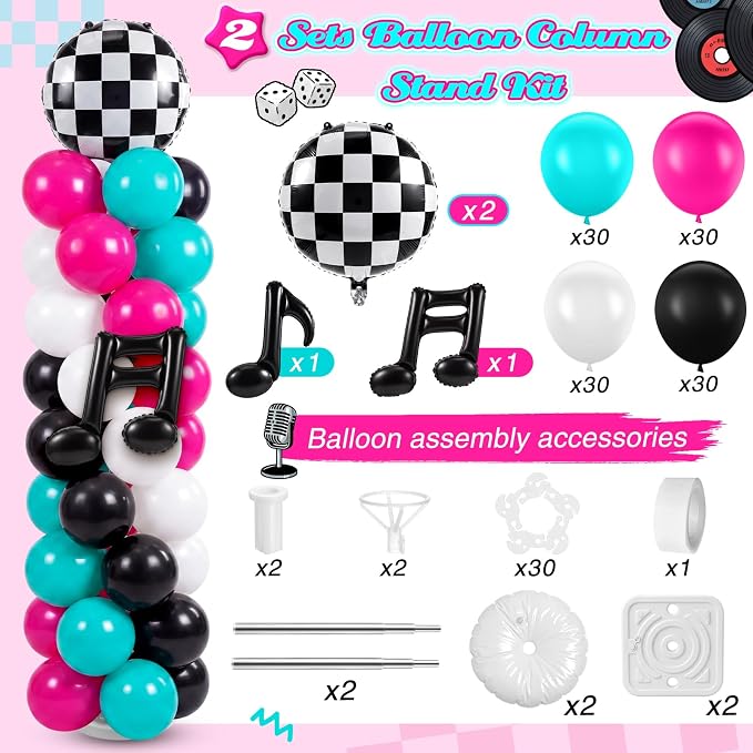 Arrowbash 2 Sets 165 Pcs 50s Rock and Roll Party Balloon Column Stand Kit | - Image 3