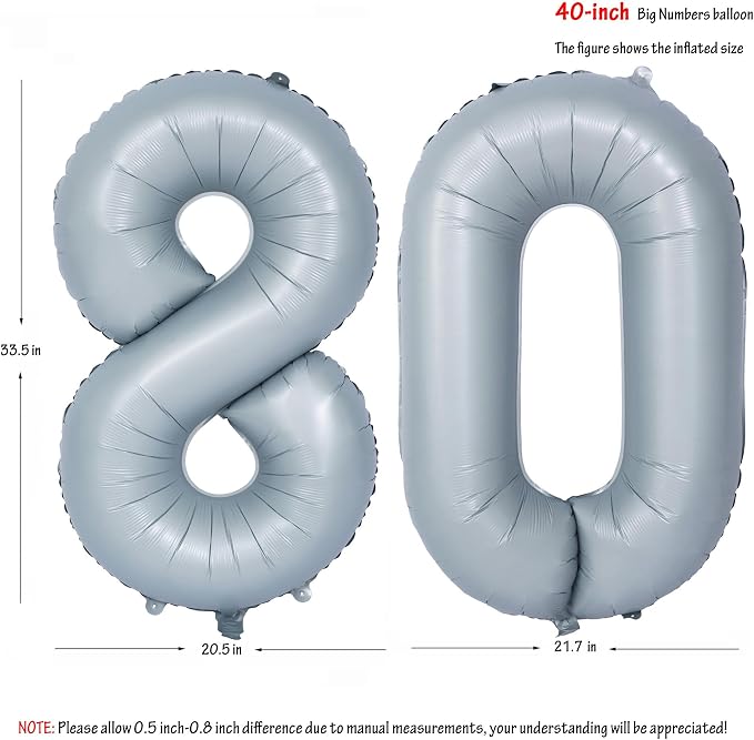40 In Matte gray Number Balloon Helium Foil Mylar Birthday Balloon Digit 80 | - Image 2
