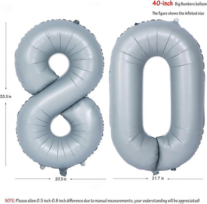 40 In Matte gray Number Balloon Helium Foil Mylar Birthday Balloon Digit 80 | - Image 2