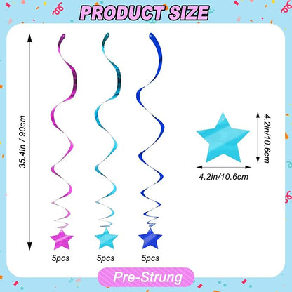 BEISHID Blue Purple Pre-Strung Stars Hanging Swirls Stars Hanging Decorations - Image 2