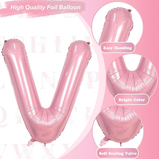 40 Inch Pastel Pink Letter Balloon, Giant Custom Alphabet V Foil Balloon Baby - Image 9