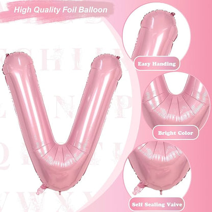 40 Inch Pastel Pink Letter Balloon, Giant Custom Alphabet V Foil Balloon Baby - Image 9