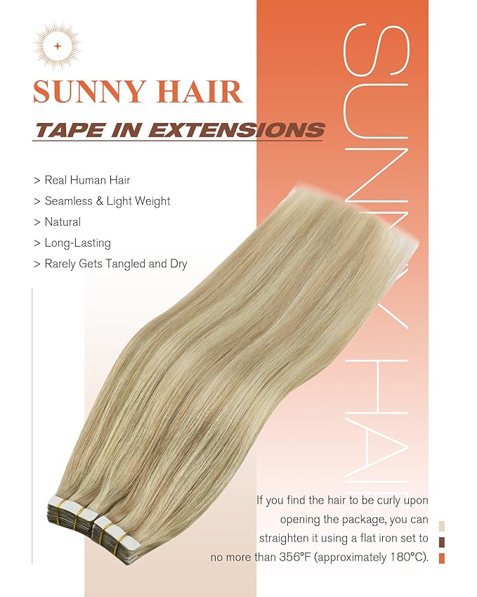 Sunny Hair Tape in Hair Extensions Real Human Hair Invisible Remy Hair Extensions Tape ins for Women Dark Blonde Highlights Light Blonde 16 inch 20Pcs 50G