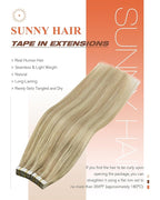 Sunny Hair Tape in Hair Extensions Real Human Hair Invisible Remy Hair Extensions Tape ins for Women Dark Blonde Highlights Light Blonde 16 inch 20Pcs 50G