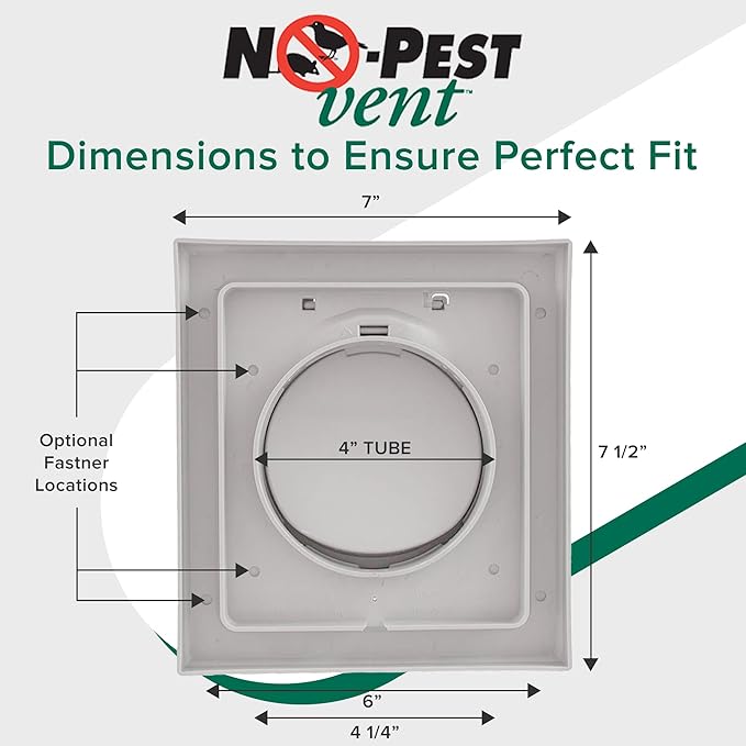 NO-PEST VENT, Exclusive Dual Door Dryer Vent Cover Outdoor 4 inch or Bathroom fan, Made in USA w Highest UV Resistant Plastic in any Outdoor Vent Cover (Light Grey, 4 inch With 12" Duct Tube)