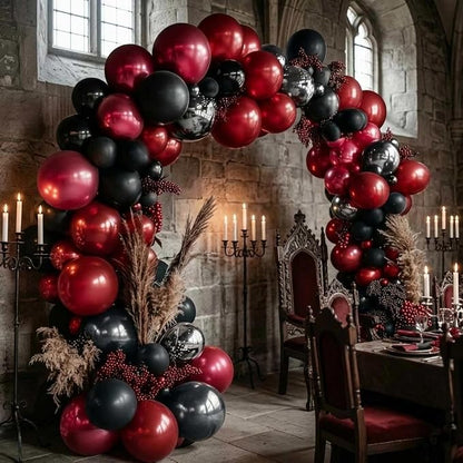 Black Red Balloons Thick Double Stuffed Black Burgundy Balloon Garland Arch Kit - Image 5