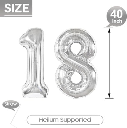 18 Balloon - Silver Birthday Number Balloons, 40 Inch Decorations Men Women | - Image 5