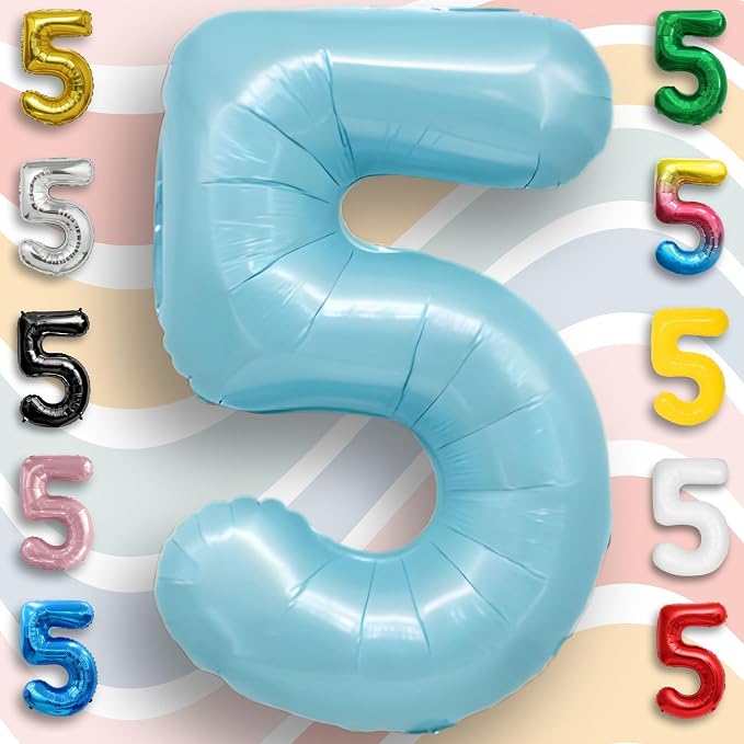 Candy Blue Number Balloon 5 Mylar Foil Balloons 32 inch - Image 6