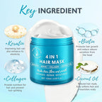 Deep Conditioning Hair Mask for Damaged Hair Treatment - Keratin Hair Care for Hydrating Repair for Dry, Curly, Color-Treated & Frizzy Hair - Controls Frizz, Fixes Split Ends, Boosts Shine, 4.06 fl.oz