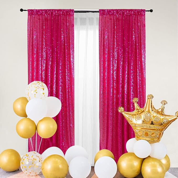PartyDelight Hot Pink Sequin Backdrop Curtains 2x8ft 2 Panels | Sparkly 3mm - Image 4
