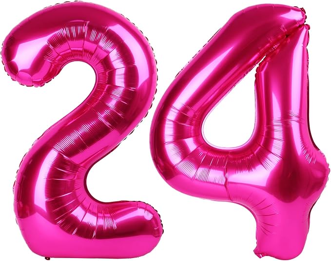 24 Balloon - Hot Pink Birthday Number Balloons, 40 Inch Party Decorations | Hot by ALPHADELTAPI