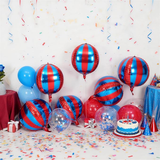 Blue and Red Striped Balloons 6Pcs, Giant 4D Round Ball Balloon 22 Inch Round - Image 3