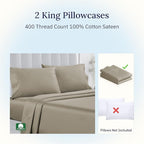 California Design Den King Size Pillowcase Set - 400 Thread Count, 100% Cotton Sateen, Set of 2 Pillow Covers, Soft and Breathable - Taupe