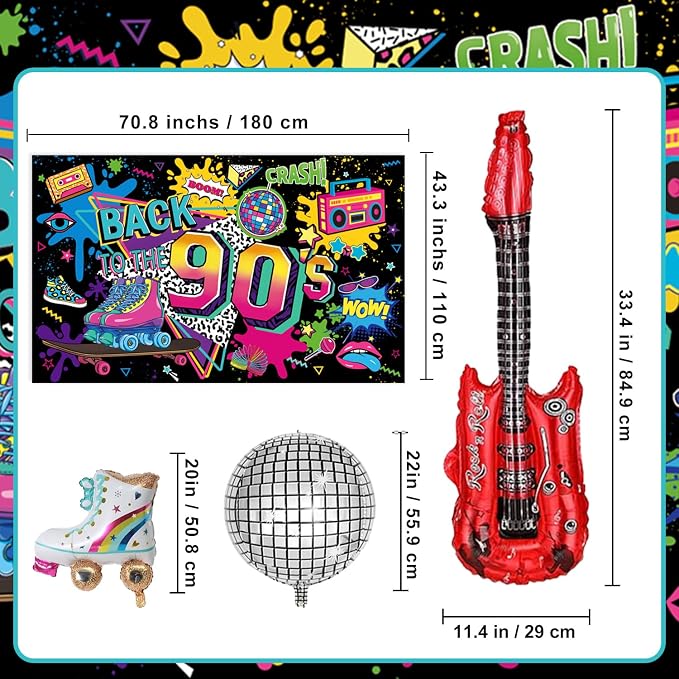 90s Birthday Party Decorations Includes Backdrop, Honeycomb Centerpieces - Image 3