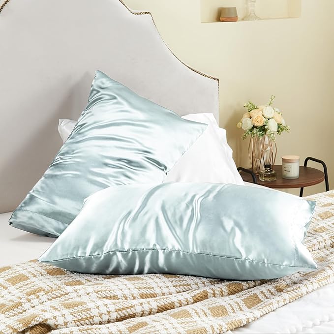 BEDELITE Satin Pillowcase for Hair and Skin, Super Soft and Cooling Similar to Silk Pillow Cases 2 Pack with Envelope Closure, Gift for Women Men(20"x36" King Size, Stone Blue)