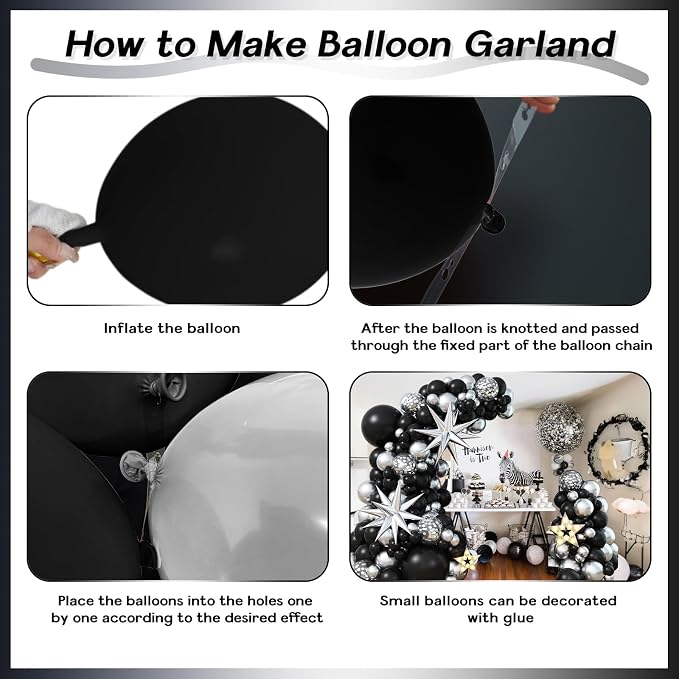 Black and Silver Balloon Garland Arch Kit - Image 9