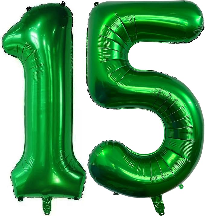 Dark Green 15 Number Balloons, 40 Inch Giant Number 15 Balloons Foil Mylar by Lovoir