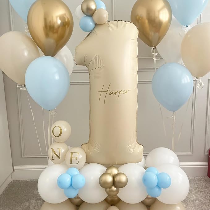 Number 1 Balloon Beige, 40 Inch Large Cream Foil 1 Helium Balloons - Image 7
