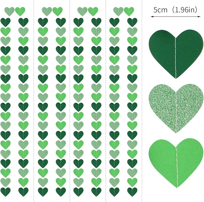 Green Party-Decorations Heart Paper-Garland Streamers-Banner - 52Ft St Patricks - Image 2