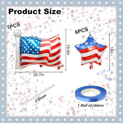 7 Pcs 4th of July Balloons American Flag Star Balloons Red White and Blue Foil - Image 2