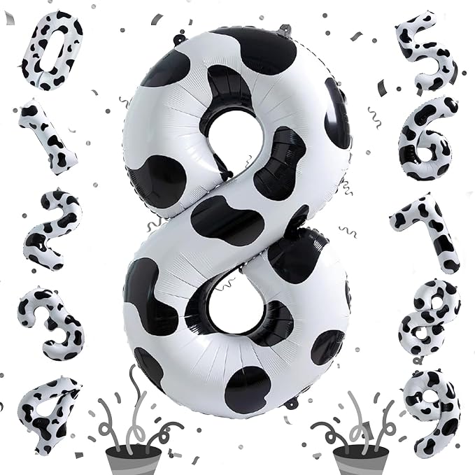 40 Inch Cow Print Number 8 Balloons, Large Foil 8th Birthday Balloon Decorations - Image 8