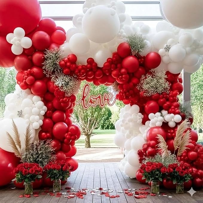 White Balloon Arch Garland Kit Double Stuffed White Balloons Different Sizes - Image 2
