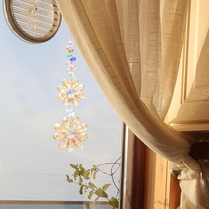 Crystal Flower Suncatcher Hanging Ornament, Rainbow Maker Window Sun Catcher - Image 3