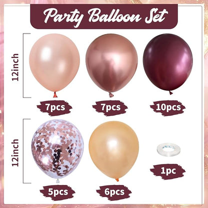 Burgundy Balloons, 12 Inches Maroon Rose Gold Balloons Wine Red and Champagne - Image 2