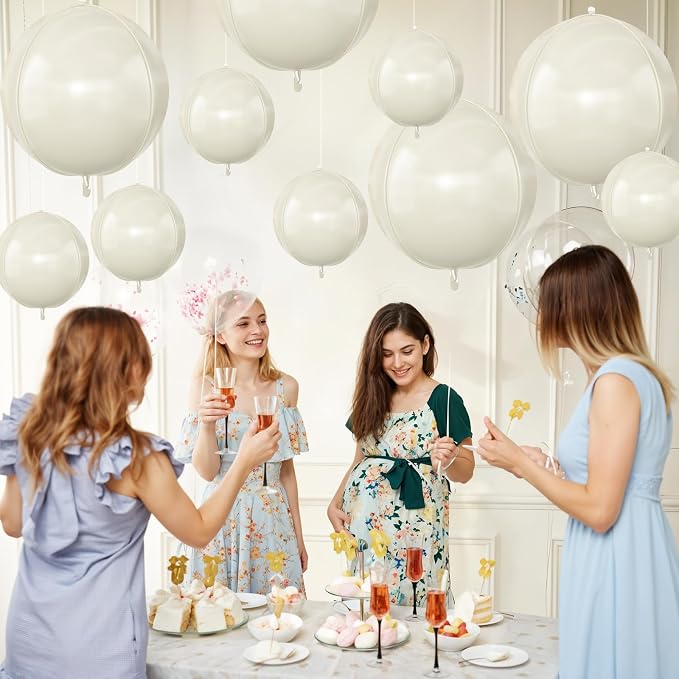 12Pcs Cream White Round Foil Balloons - Image 5