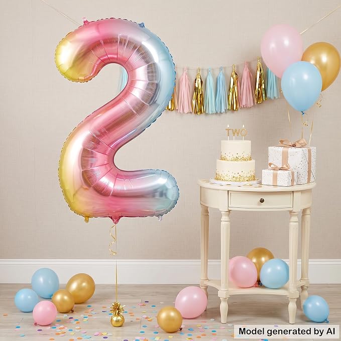 40" Rainbow Foil Number 2 Balloon - Image 3