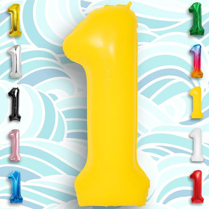 Yellow Number Balloon 1 Mylar Foil Macaron Balloons 40 inch - Image 4