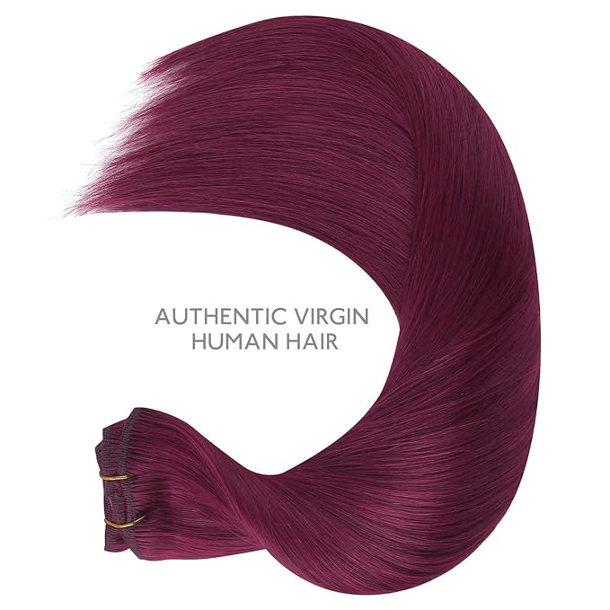 WENNALIFE Clip in Hair Extensions Real Human Hair, 16 Inch 120g 7pcs Human Hair Extensions Clip In Human Hair, Light Burgundy Hair Extensions Clip In Real Hair Coloured Remy Human Hair Extensions