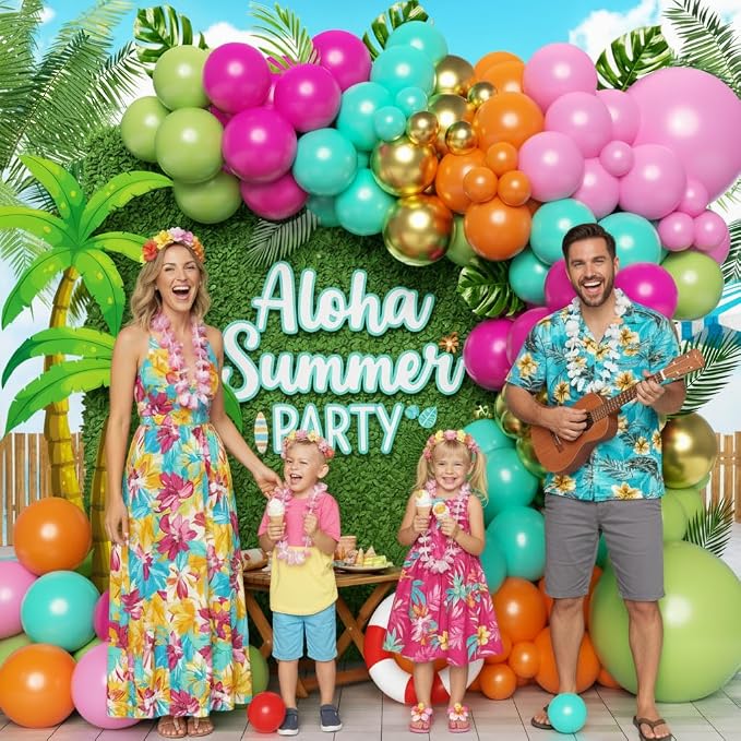 Flamingo Tropical Luau Balloons Arch Kit 162Pcs, Olive Green Hot Pink Orange - Image 7