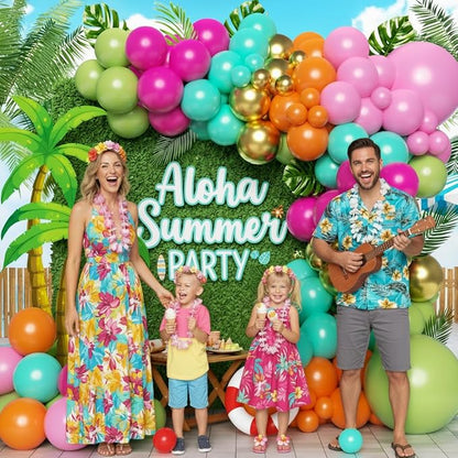 Flamingo Tropical Luau Balloons Arch Kit 162Pcs, Olive Green Hot Pink Orange - Image 7