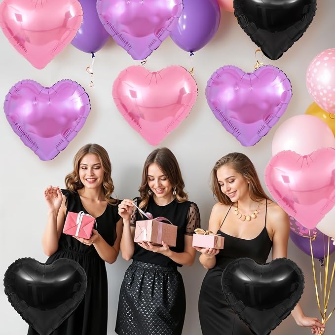 Pink Purple Heart Balloons, 18Inch Purple Pink Helium Polyester Film Balloon - Image 3