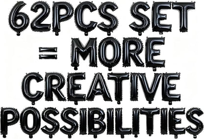 62 Pcs Black Letter Balloons, Custom 2 Set A-Z Set by GOGAKIE