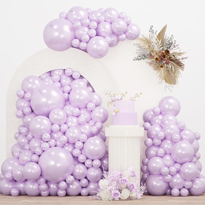 Double Pearl Purple Stuffed Balloons Different Size 115Pcs 5/10/12/18" Light by JZCZOEB
