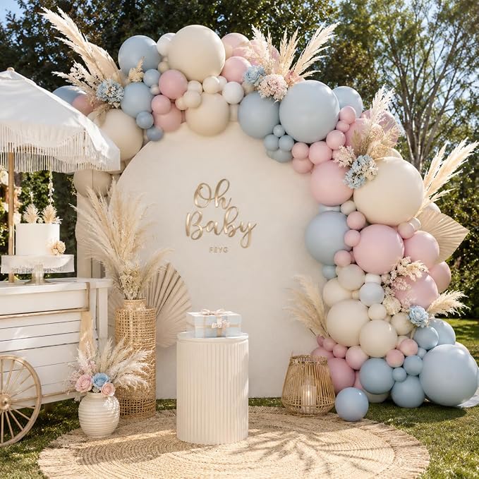 Gender Balloon Garland Arch Kit, Dusty Pink and Blue White Sand Balloons Boho - Image 3