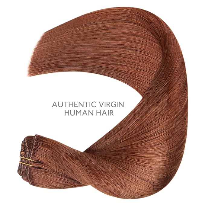 WENNALIFE Clip in Hair Extensions Real Human Hair, 22 Inch 150g 9pcs Human Hair Extensions Clip In, Dark Auburn Copper Hair Extensions Clip In Real Hair Coloured Remy Human Hair Extensions