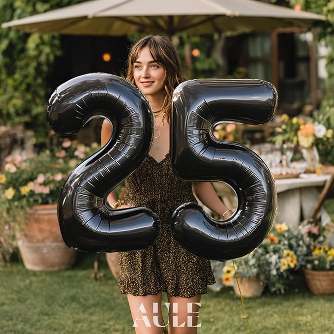 AULE 40 Inch Black Number Balloon 25 Foil 0-9 Birthday Big Numbers | Birthday - Image 2