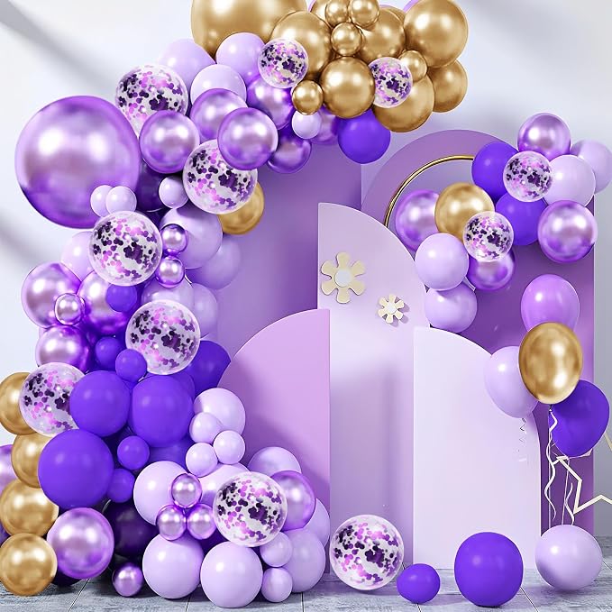 148 Pieces Purple Balloons Garland Arch Kit Light Pastel Purple Lavender Gold by BHUCUTU
