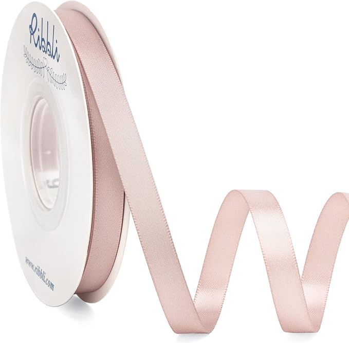 Ribbli Double Faced Vanilla Satin Ribbon, 3/8” x Continuous 25 Yards, Use by Ribbli