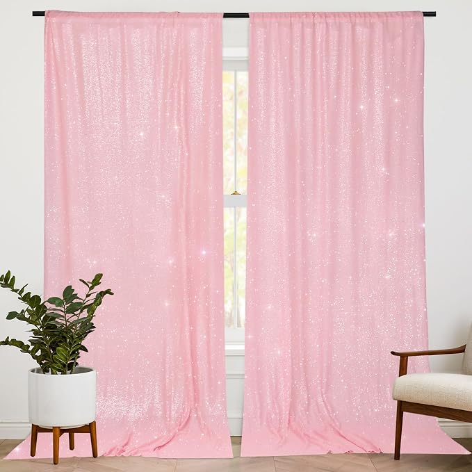 PartyDelight Pink Sequin Backdrop Curtains 5x10ft 2 Sparkly Panels | 4 Inch Rod - Image 6
