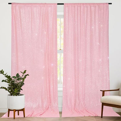 PartyDelight Pink Sequin Backdrop Curtains 5x10ft 2 Sparkly Panels | 4 Inch Rod - Image 6