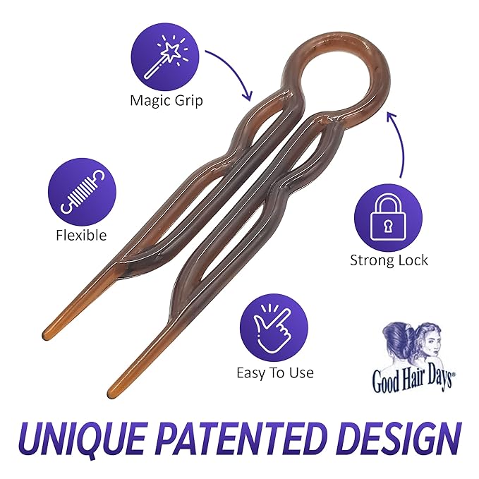 Good Hair Days Hair Pins - 2 1/2" Plastic, U-shaped Magic Grip Hairpins, Strong Durable Pins For Fine, Thick & Long Hair, Styling Accessories - Crystal, Set of 10
