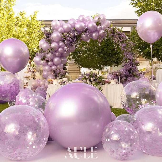 AULE 100Pcs Metallic Lavender Balloons 18/12/10/5 Inch Different Sizes | Lilac - Image 3