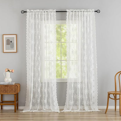 Kotile Ivory Floral Lace Curtains - Image 8