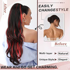 Ponytail Extension, Drawstring Ponytail Extension for Women 26 Inch Long Wavy Highlights Pony Tails Hair Extensions Synthetic Clip in Ponytail Hairpiece for Women(H1B/113)